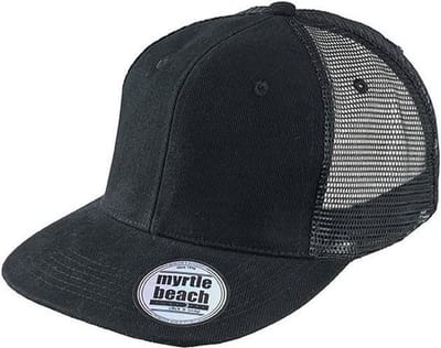 Myrtle Beach Volwassenen Unisex 6 Panel Flat Peak Cap (Zwart)