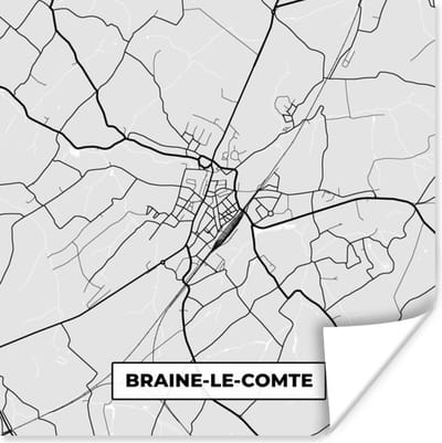 Poster Stadskaart – Plattegrond – België – Zwart Wit – Braine le Comte – Kaart - 100x100 cm XXL