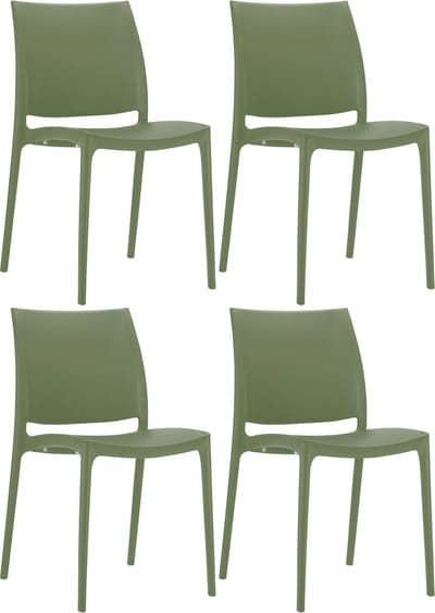 CLP Maya Set van 4 stoelen - Weerbestendige stapelstoelen - een draagvermogen tot 130 kg - oliv