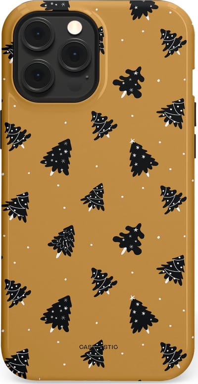 Casetastic hoesje geschikt voor Apple iPhone 12 Pro Max - MagSafe - Dubbellaagse bescherming - Zwarte Kerstboom Feest - Fashion Case - Goud Donkergrijs Taupe