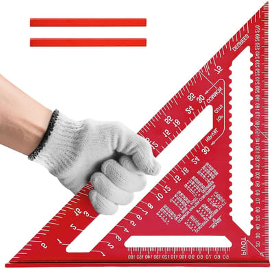 Houten Hoekmeter en Geometrische Driehoek met 2 Potloden, 18 cm Aluminium Liniaal voor Meten, Teken en Markeren