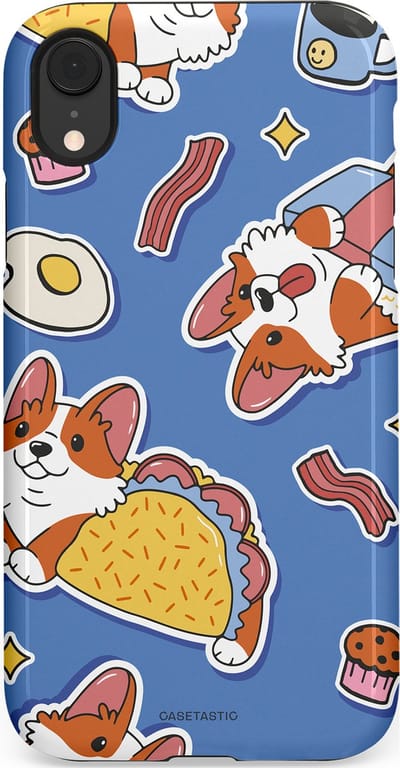 Casetastic Hoesje Geschikt voor Apple iPhone Xr - Stijlvolle Beschermende Duo-layer Case - Corgi en Snacks