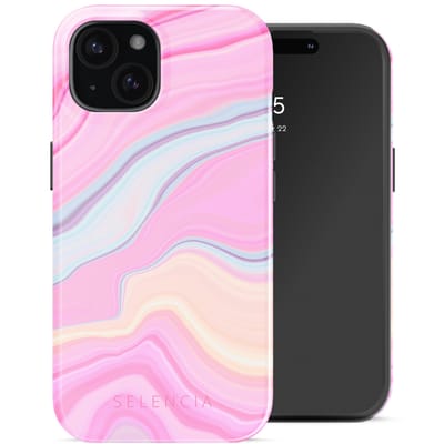 Selencia Hoesje - Geschikt voor Apple iPhone 15 - Backcover geschikt voor MagSafe - Pastel Lipstick Marble