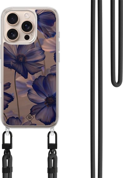 Casimoda® hoesje met koord - Geschikt voor iPhone 16 Pro - Twilight Petals - Afneembaar koord - TPU/polycarbonaat - Paars