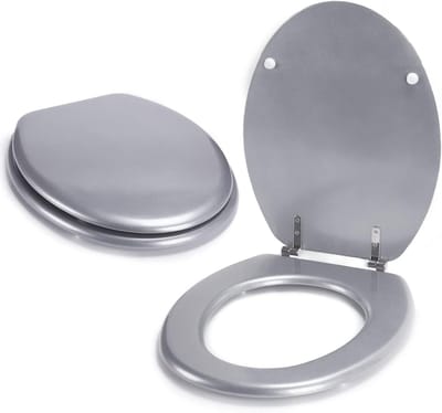 Comfortabele WC-bril van MDF met RVS scharnieren, Zilvergrijs