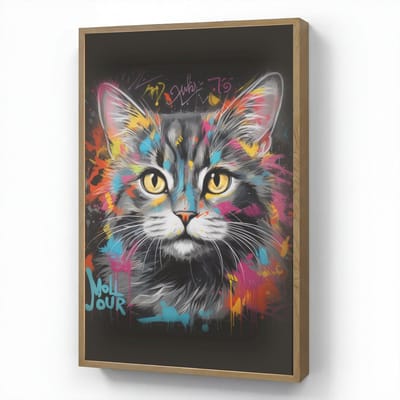 Wandlamp 70x100 cm - Oplaadbaar - Kat - Graffiti - Dieren - Kleuren - Grijs - Wandlampen binnen woonkamer - Slaapkamer lamp - Decoratieve nachtlamp - Vloerlamp draadloos