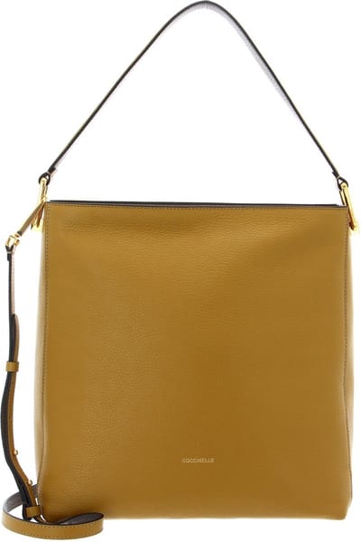 COCCINELLE Leren Handtas Schoudertas Liya Handbag Citronella / Coffee Mosterdgeel
