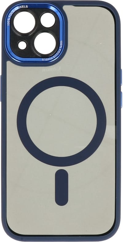 MagSafe Hoesje Geschikt voor iPhone 15 - Met Extra Aluminium Verhoging Camera Bescherming - Doorzichtig - Blauw