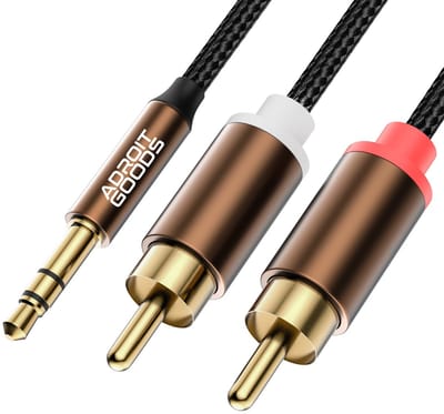 AdroitGoods Premium 3.5mm naar 2-RCA Audio Kabel – Vergulde Connectors, Versterkte Nylon Kabel - 3.5mm jack naar RCA Audio Kabel – HIFI Geluid – Dubbele Tulpstekker - 1m