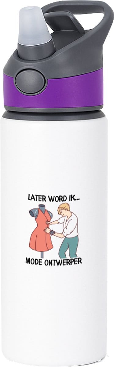 Hacebo® - Later word ik modeontwerper waterfles met rietje paars - modeontwerpsters - Fashion designer - kledingontwerper - couturier - stylist - modecreator - textielontwerper - ontwerper - kledingmaker - water fles - 650ML