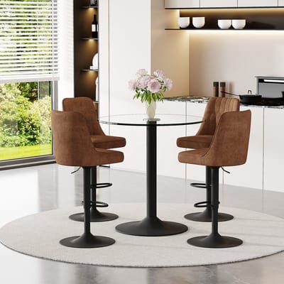 MODENUIT Bartafelset 89 cm - Draaibare Barkrukken - Voor Huisbar, Café en Lounge - Glas en Metaal - Transparant en Bruin