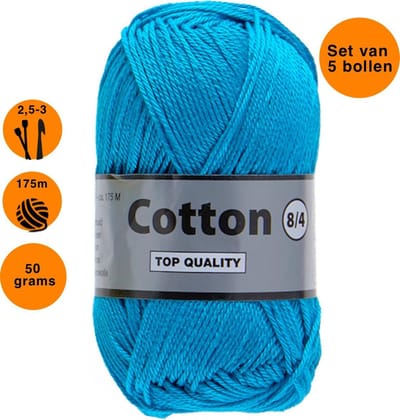 Lammy yarns Cotton eight 8/4 dun katoen garen - blauw (515) - pendikte 2,5 a 3mm - 5 bollen van 50 gram