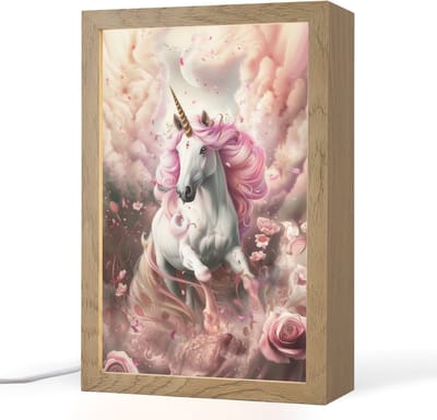 Nachtlampje 20x30 cm - Kinder lampje - Eenhoorn - Meisje - Roze - Bloemen - Sprookje - Tafellamp kinderkamer - Slaapkamer lamp - Bedlamp kinderen - Kinderlampje stopcontact - Wandlamp babykamer - Nachtlampjes