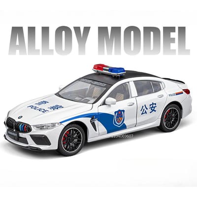 1:24 Model Speelgoed M8 Model Y Politieauto Legering Diecast Deuren Geopend Geluid Licht Pull Back Schokabsorptie Voor Jongens Educatief Speelgoed gray