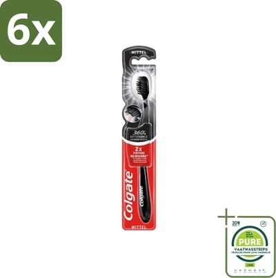 Colgate - Tandenborstel - Charcoal Black 360 Medium - Zwart - 1 Tandenborstel - Voordeelverpakking - 6 stuks - Tandenborstel - Houtskool