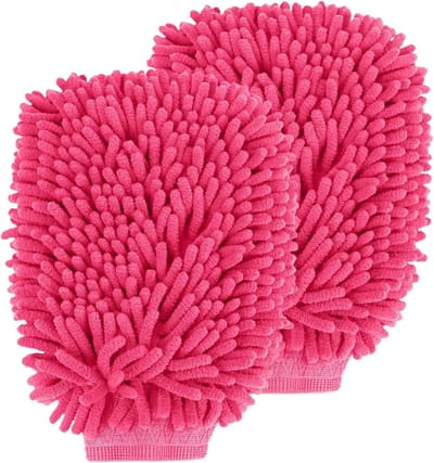 Washandschoenen Set - Chenille Microvezel - Auto Reinigen - Krasvrij Ontwerp - 2 Stuks - Roze