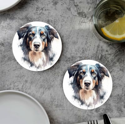 GR onderzetters voor glazen - Waterpaint Dog Border Collie - Vinyl - 6st