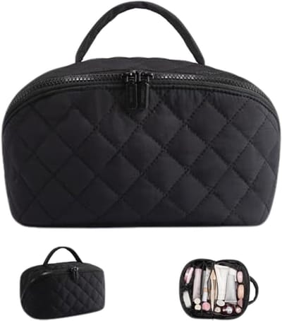 Stijlvolle Zwarte Make-up Tas voor Vrouwen, Perfect voor Reizen en Organisatie van Schoonheidsproducten