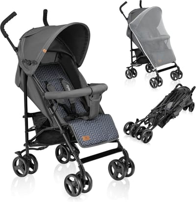 Lichtgewicht Kinderwagen - Compacte Reisbuggy - Veilig Vervoer - Met één hand inklapbaar - 7 Kilogram - Grijs
