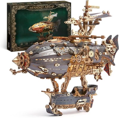 DIY 3D Houten Puzzel Luchtschip met LED Verlichting – Steampunk Knutselkit voor Volwassenen en Tieners