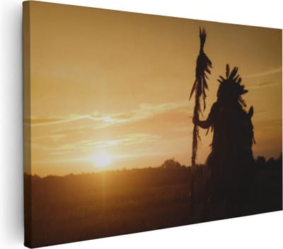 Artaza Canvas Schilderij Paard - 30x20 cm - Klein - Wanddecoratie Zonsondergang - Muurdecoratie Indiaan - Schilderijen Op Canvas