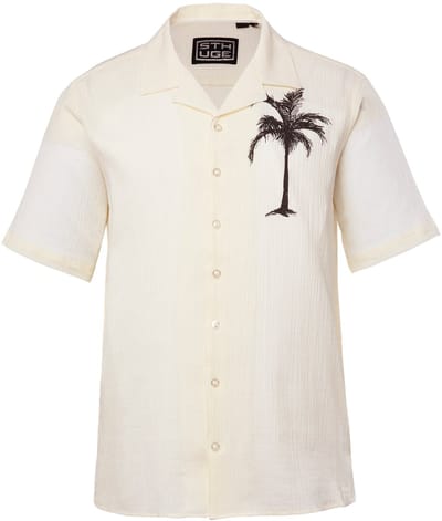 STHUGE - Heren - Overhemd korte mouwen Cubaanse kraag palmboommotief boxy fit - Off-white - Maat 3XL