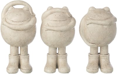 J-Line decoratie Kikker Zien/Horen/Spreken - polyresin - beige - small - set van 3