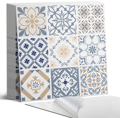 Coloray Plaktegels - Geruite mozaïekpatronen Portugese Tegels - 30 cm x 30 cm - Blauw Plaktegels - 9 stuks - Vierkant PVC Tegels - Plaktegels Keuken - Zelfklevende Vloertegels - Vinyl Tegels Zelfklevend - Zelfklevende Tegels