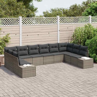 vidaXL Tuinbankenset 10 st 9-Aantal zitplaatsen Grijs Polyrattan