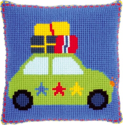 Vervaco - Kruissteekkussen kit - Op vakantie met auto - PN-0150301 - Borduren - Borduurpakket - Borduurpakket volwassenen - Borduurpakket kind