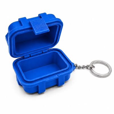 Mini Rugged Box Sleutelhanger – Waterdichte Hardcase Opbergdoos 6 × 5 × 4 cm – Pocket Organizer voor Sleutels, Geld, Pillen en SD-Kaarten – Blauw