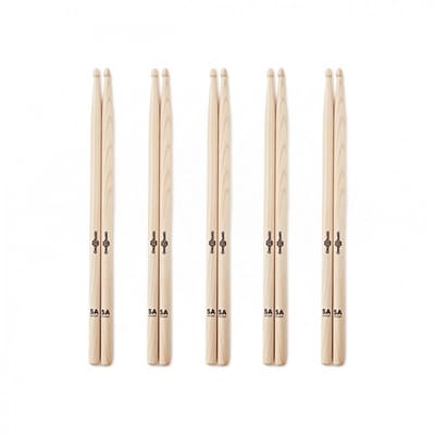 5A Wood Tip Hickory Drumsticks, 5 Pack