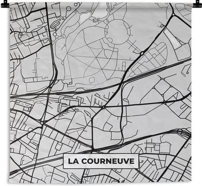 Wandkleed - Wanddoek - Stadskaart – Frankrijk – Kaart – La Courneuve – Plattegrond - 180x180 cm - Wandtapijt
