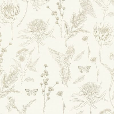 Vogels behang Profhome 394293-GU vliesbehang hardvinyl warmdruk in reliëf licht gestructureerd met bloemen patroon mat wit groen 5,33 m2
