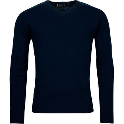 Baileys Trui Two Ply Scottish Lambswool V-Neck Pullover Single Knit Navy / male