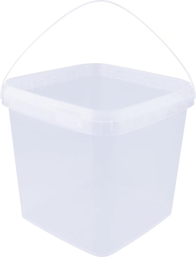 Emmer met deksel - 8,7 liter - vierkant - transparant