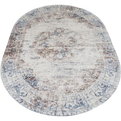 Vloerkleed Viola Taupe - Ovaal 200 x 290 cm - Vintage Design Ovaal Vloerkleed met Verweerd Patroon