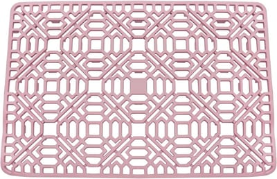 Spoelbakmat voor gootsteen mat, gootsteenbeschermingsmat, siliconen holle spoelbakmat, temperatuurbestendigheid -40 °C ~ 220 °C, netdesign, 40 x 27 x 1,2 cm, roze