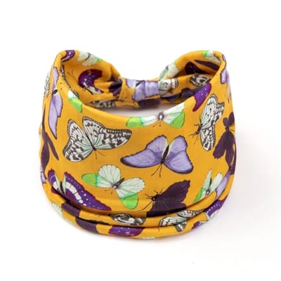 Gele elastische haarband dames met vlinderprint – brede stoffen hoofdband – kleurrijke modieuze haarband voor dagelijks gebruik, yoga en festivals