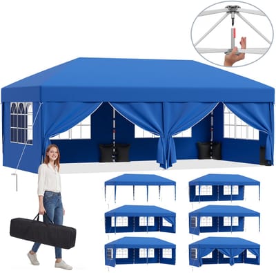 Devoko partytent–Opvouwbaar tuinpaviljoen 3x6–pop-up tuinpaviljoen in 20 sec–Waterdicht & UV-bestendig–met opbergtas–6 zijwanden–Blauw