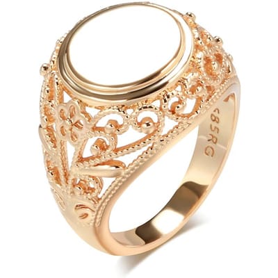 Nouveau Design Bagues Rondes Brillantes Or Rose Cadeau de Noël Fleur Creuse Bijoux pour Femmes Bague de Mariage Ethnique Mode 10 beige