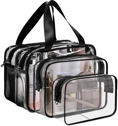 Dailygoods- Toilettas Groot - 3-delige Transparante Reistoilettas - PVC - Met Aparte Vakken - Voor Dames/Heren - Lichtgewicht 350 gr - Make-uptas