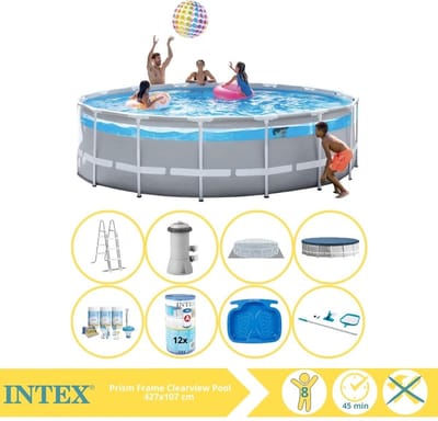 Intex Prism Frame Zwembad - Opzetzwembad - 427x107 cm - Inclusief Onderhoudspakket, Filter, Onderhoudsset en Voetenbad