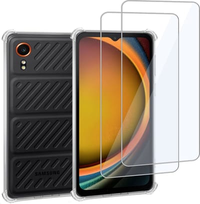 Geschikt voor Samsung Galaxy Xcover 7 - Hoesje + 2x Screenprotector – Gehard Glas Cover + Shock Proof Case – Transparant