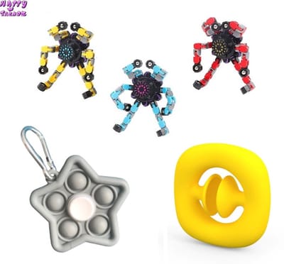 Happy Trendz® Fidget Set - Whacky Track Spinner Robot + Snapperz + Fidget Ster Pop It Spinner- Anti Stress - Fidget Toys - School - Speelgoed - Cadeau - reizen
