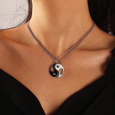 Modeaccessoires, gepersonaliseerde holle schilderij olie Tai Chi roddels yin en yang hanger ketting sleutelbeen ketting brown