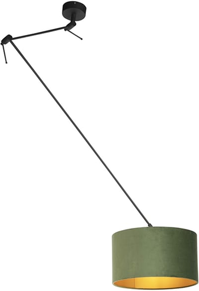 QAZQA blitz - Landelijke Hanglamp met kap - 1 lichts - L 380 mm - Zwart Goud - Woonkamer | Slaapkamer | Keuken