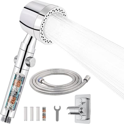 Hoogwaardige Douchestraal met Filter, 6 Stralen, Hoge Druk, 2 m Slang, Waterbesparende Handdouche voor Hard Water, Chloor en Bacteriën Verwijdering