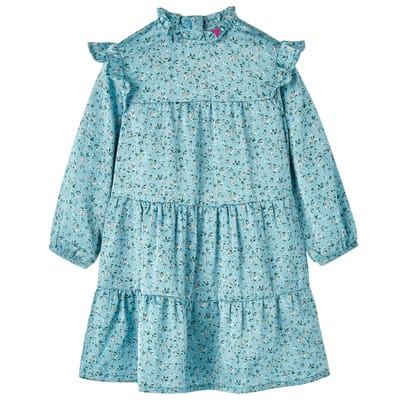 vidaXL - Kinderjurk - met - lange - mouwen - 104 - blauw