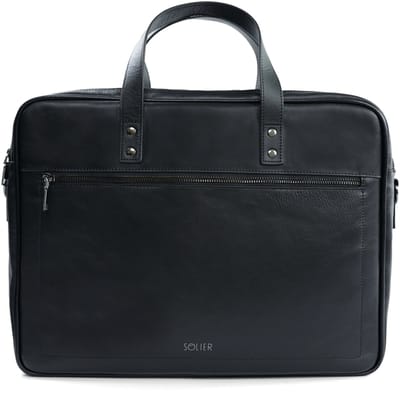 Solier SL05 Newbridge Leren Heren Laptoptas 15,4 inch – Tweevaks Schoudertas en Aktetas van Echt Leer – Zwart